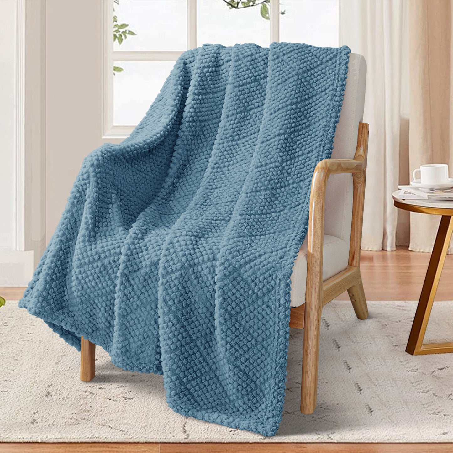 Whale Flotilla Fuzzy Fleece Throw Blanket for Couch, Bed, Soft Fluffy Jacquard Waffle Blankets for All Season, Lightweight and Warm, 50x60 Inch, Slate Blue