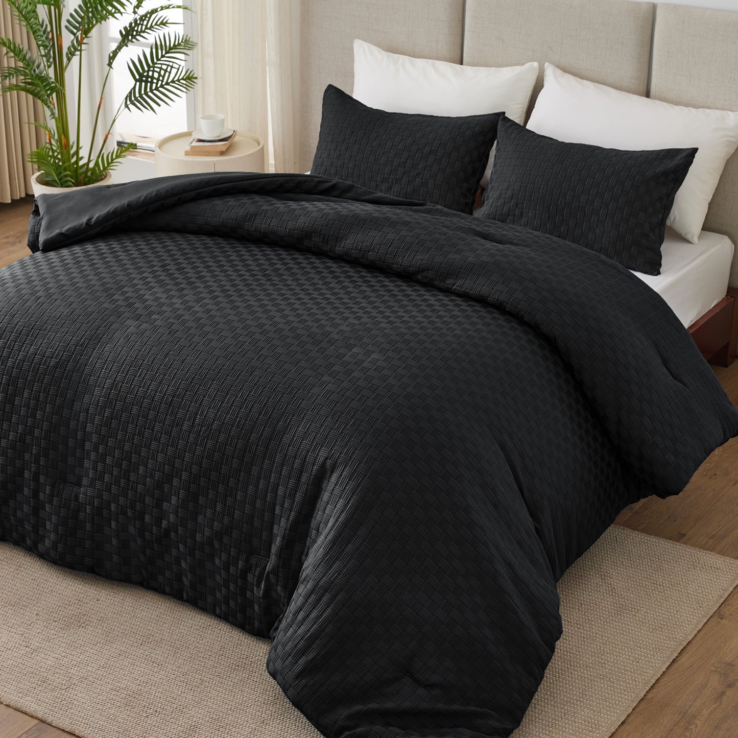 Whale Flotilla 2-Piece Jacquard Braid Ultra Soft Twin Comforter Set, Luxury Reversible Microfiber Comforters Twin Size Bedding Set with Pillowcase, Lightweight Duvet for All Seasons, Black