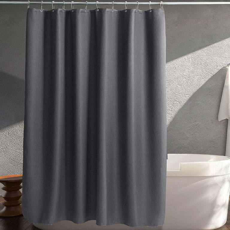 Whale Flotilla Luxury Hotel Collection Waffle Weave Grey Shower Curtain Set, 230GSM Heavy Duty Fabric Shower Curtain with 12 Metal Roller Hooks, Waterproof and Machine Washable - 72" W x 72" H