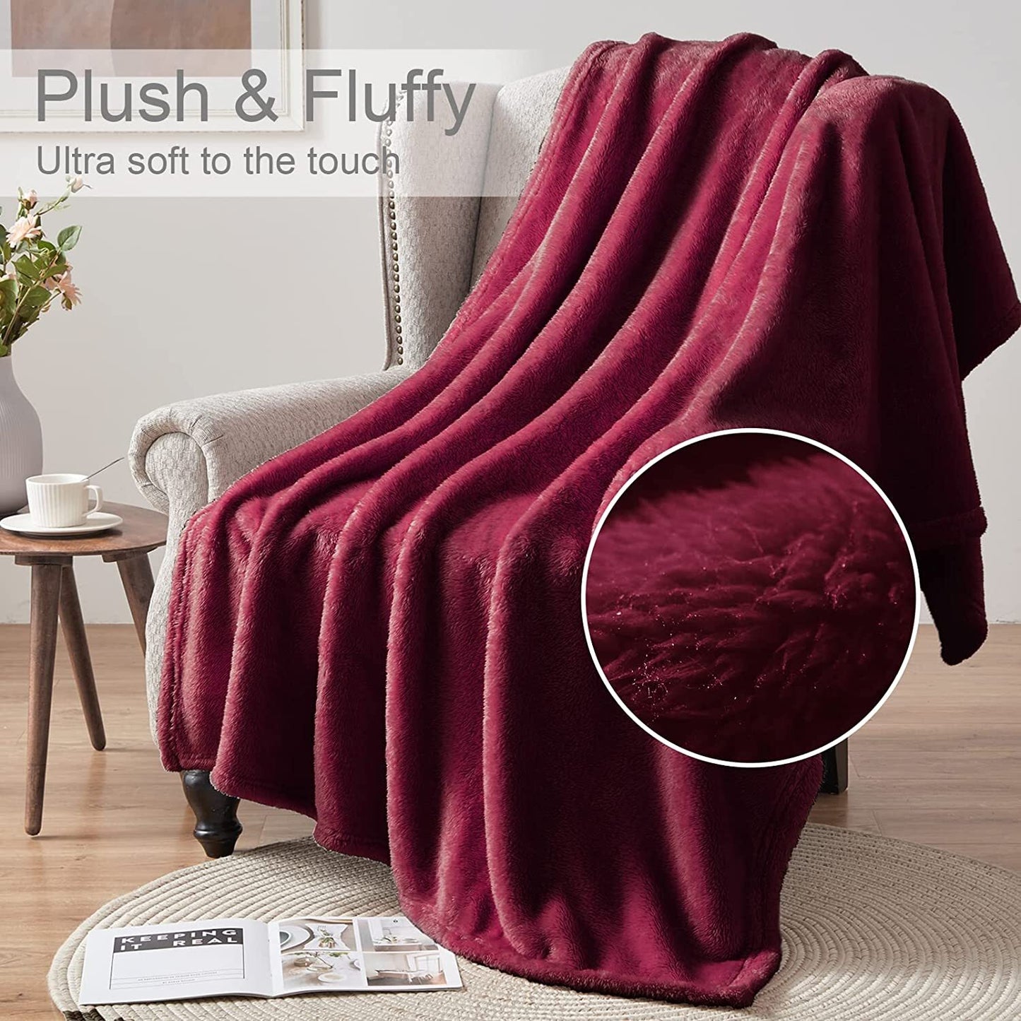 Whale Flotilla Fuzzy Faux Fur Throw Blanket for Couch, Soft Warm Fluffy Fleece Blanket for Bed/Sofa/Camping/Travel, Extra Large and Lightweight, 50x70 Inch, Burgundy