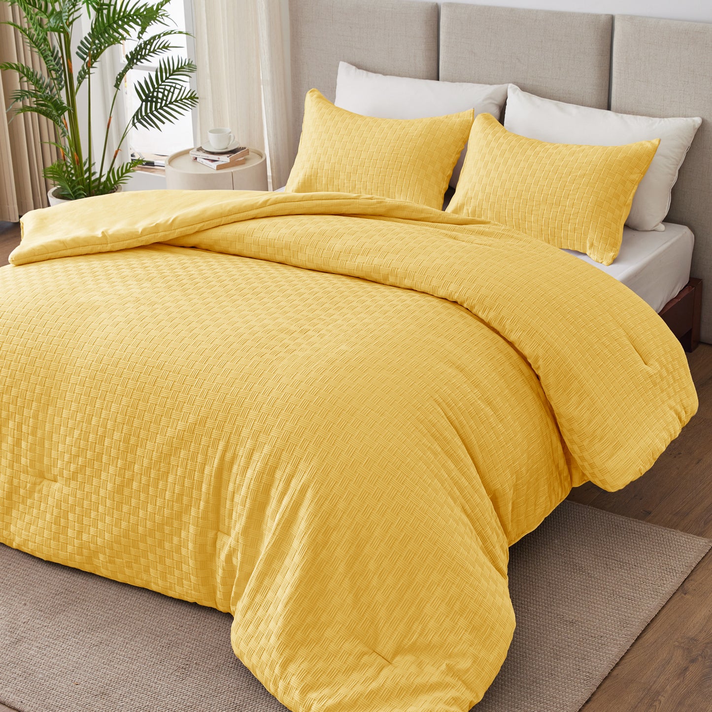 Whale Flotilla 2-Piece Jacquard Braid Ultra Soft Twin Comforter Set, Luxury Reversible Microfiber Comforters Twin Size Bedding Set with Pillowcase, Lightweight Duvet for All Seasons, Yellow