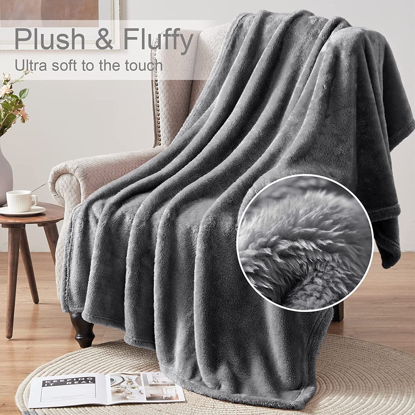 Whale Flotilla Fuzzy Faux Fur Throw Blanket for Couch, Soft Warm Fluffy Fleece Blanket for Bed/Sofa/Camping/Travel, Extra Large and Lightweight, 50x70 Inch, Grey Green