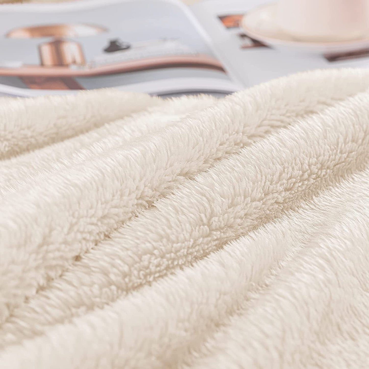 Whale Flotilla Fuzzy Faux Fur Blanket King Size, Soft Warm Fluffy Fleece Blanket for Bed, Cozy and Lightweight Bedspread for All Seasons,90x66 Inch, Ivory