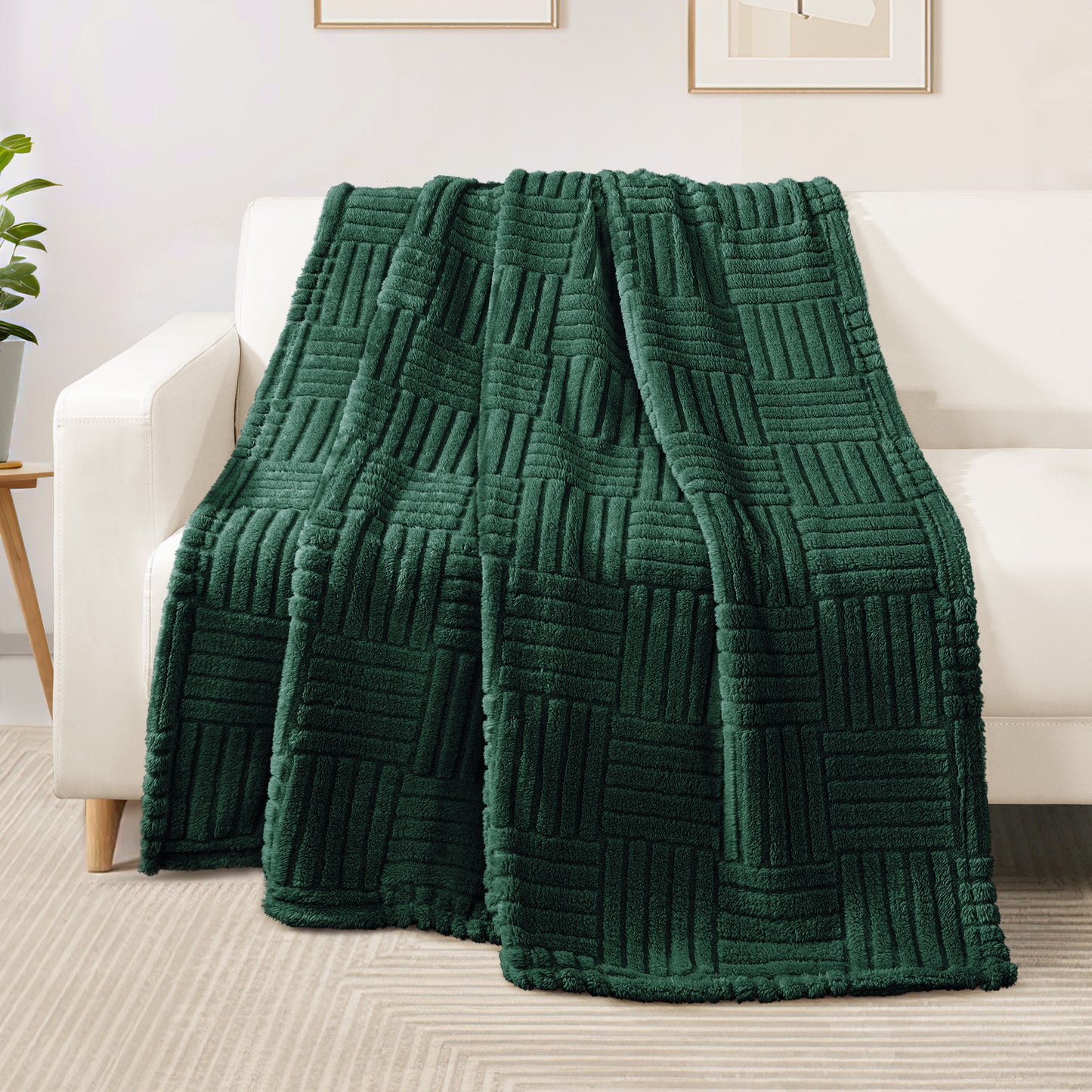 Whale Flotilla Fluffy Fleece Throw Blanket for Couch, Bed, Sofa, Fuzzy Soft Cozy Exquisite Blankets with Decorative Jacquard Pattern for All Season, Warm but Lightweight, 50x60 Inch, Emerald Green