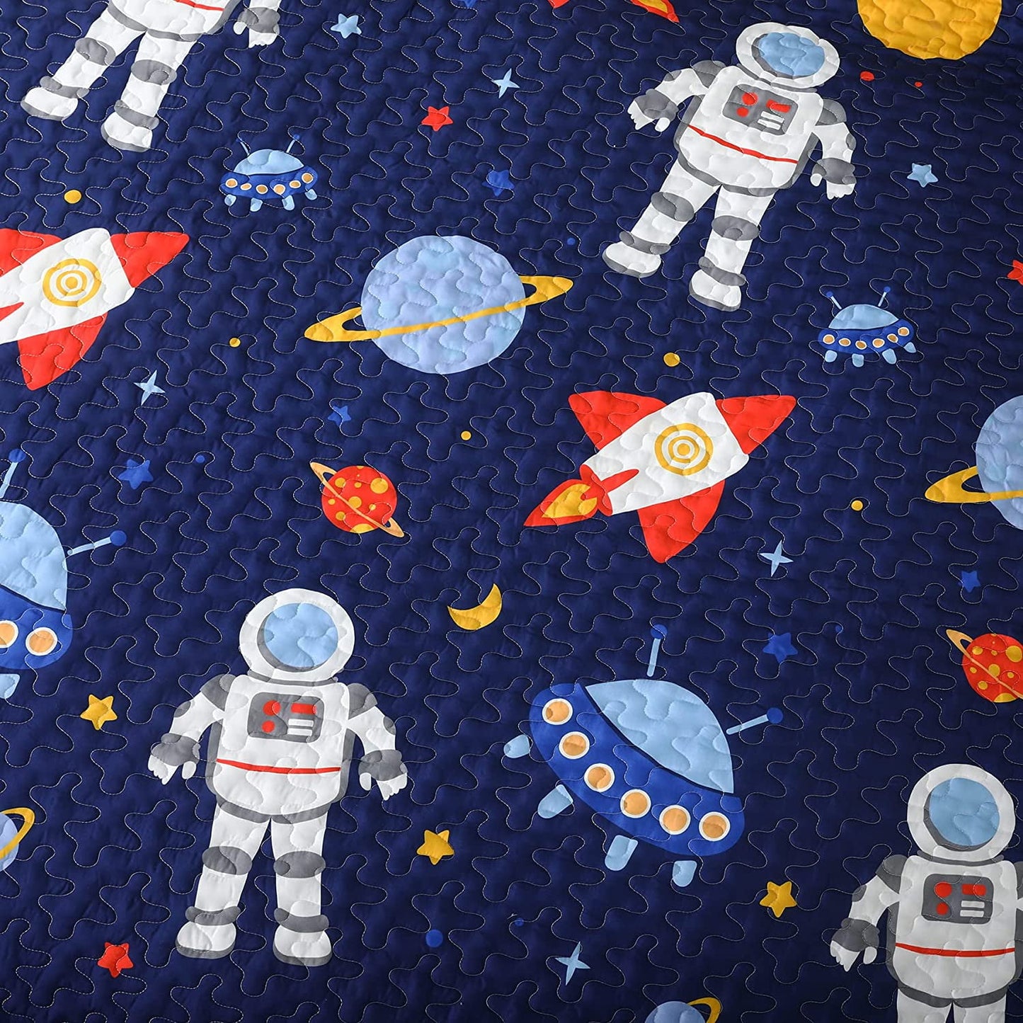 Whale Flotilla Cartoon Kids Quilt Set Twin Size, Soft Kids Bedding Set with Cute Astronaut Patterns, Microfiber Lightweight Bedspread Coverlet for Boys and Girls