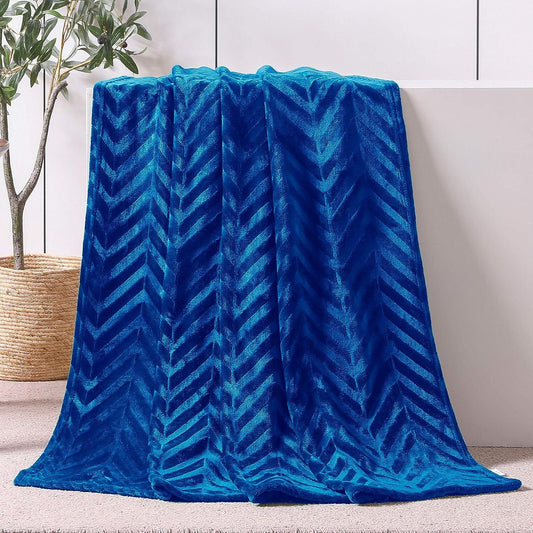 Whale Flotilla Fleece Throw Blanket for Couch, Soft Fluffy Sofa Bed Blanket with Chevron Pattern for All Season, Warm and Lightweight, 50x60 Inch, Royal Blue