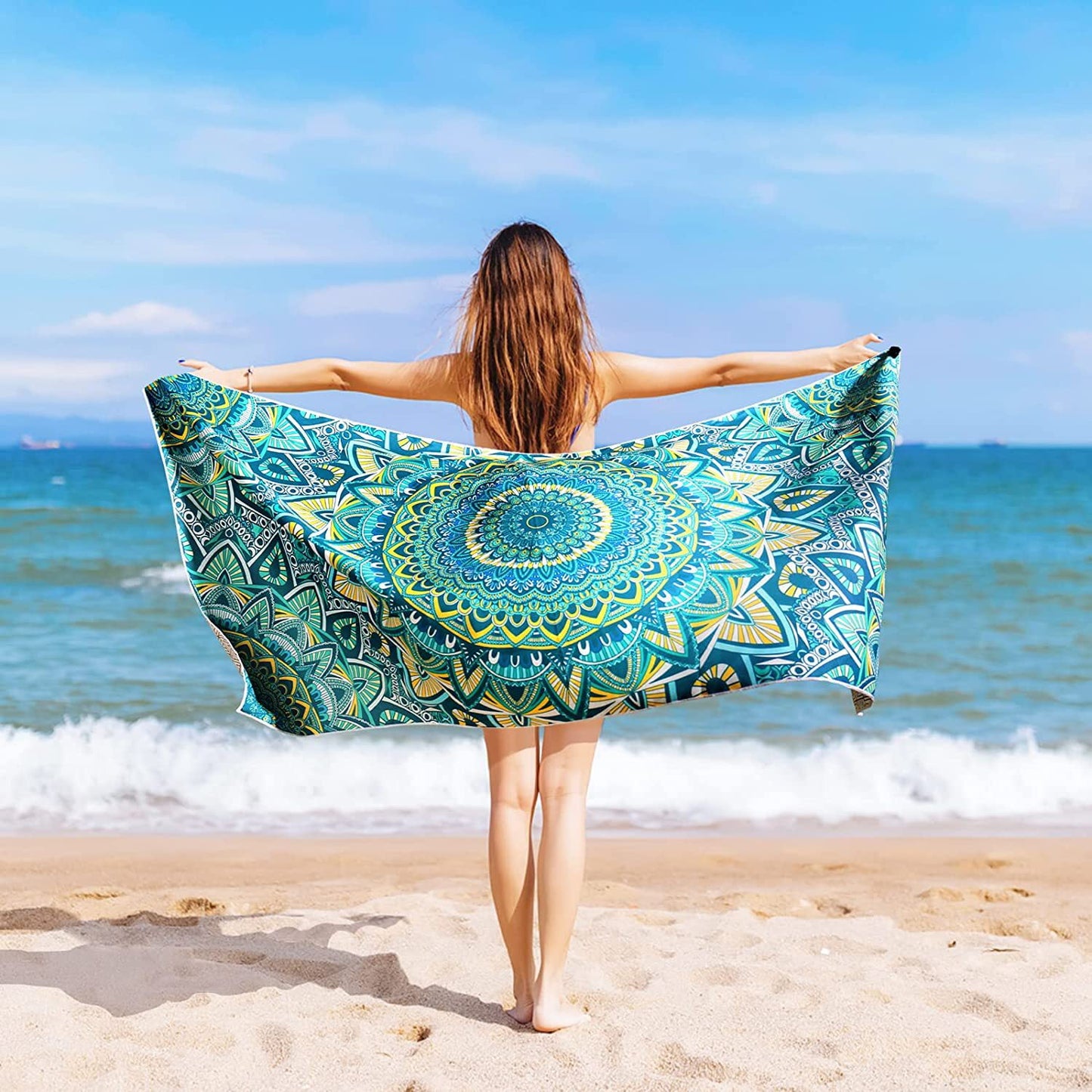 Whale Flotilla Boho Quick Dry Beach Towel, Large Sand Free Pool Microfiber Beach Towels for Kids and Adults, Lightweight and Absorbent,30"x60", Blue Bohemia