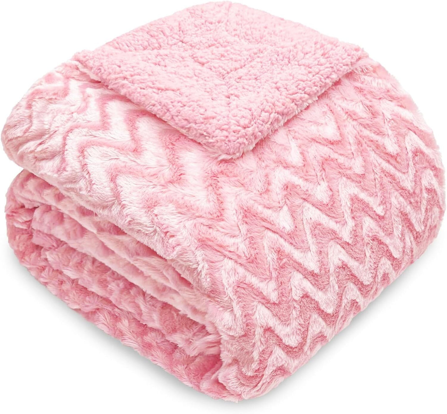 Whale Flotilla Faux Fur Sherpa Twin Size Blanket, Cozy Reversible Fuzzy Fluffy Plush Blankets with Stylish for Winter Fall, Warm and Soft, 60x80 Inch, Pink