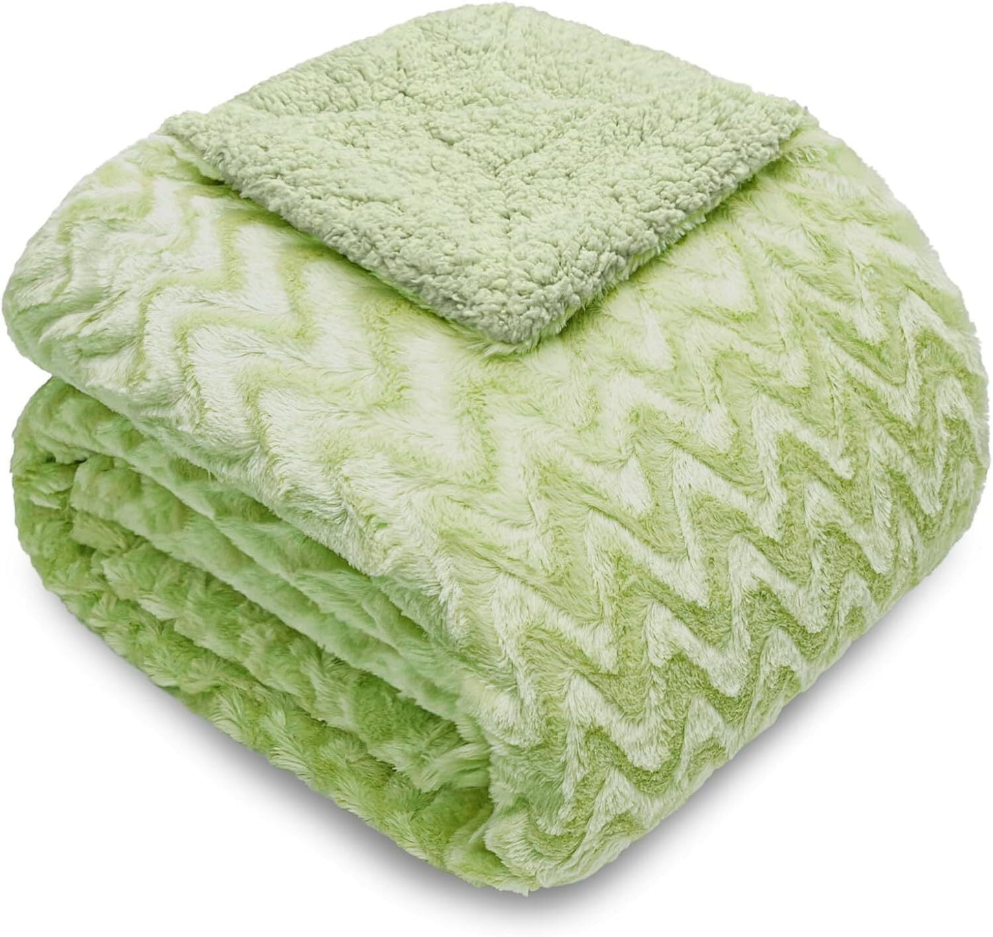 Whale Flotilla Faux Fur Sherpa Twin Size Blanket, Cozy Reversible Fuzzy Fluffy Plush Blankets with Stylish for Winter Fall, Warm and Soft, 60x80 Inch, Light Green