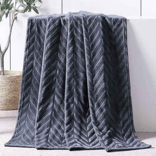 Whale Flotilla Fleece Throw Blanket for Couch, Soft Fluffy Sofa Bed Blanket with Chevron Pattern for All Season, Warm and Lightweight, 50x60 Inch, Dark Grey