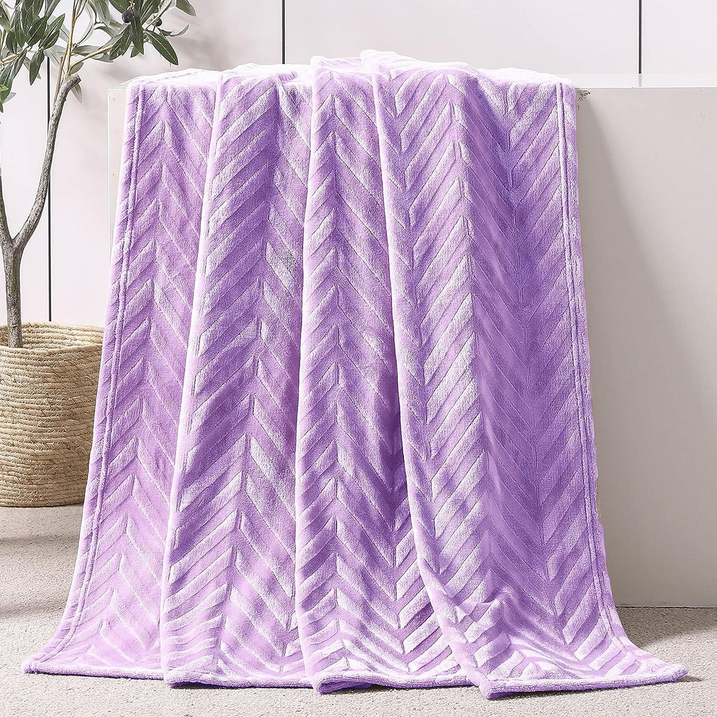 Whale Flotilla Fleece Throw Blanket for Couch, Soft Fluffy Sofa Bed Blanket with Chevron Pattern for All Season, Warm and Lightweight, 50x60 Inch, Lilac