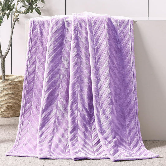 Whale Flotilla Fleece Throw Blanket for Couch, Soft Fluffy Sofa Bed Blanket with Chevron Pattern for All Season, Warm and Lightweight, 50x60 Inch, Lilac