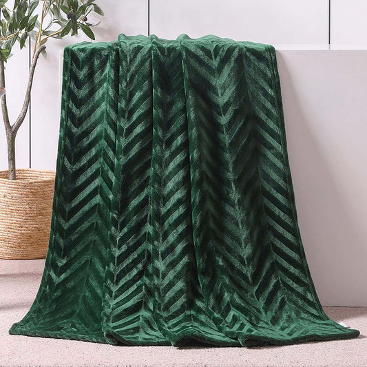 Whale Flotilla Soft Flannel Fleece Lightweight Throw Blanket(50"x60"), Brushed Chevron Design Fluffy Plush Cozy Blanket for All Seasons, Dark Green