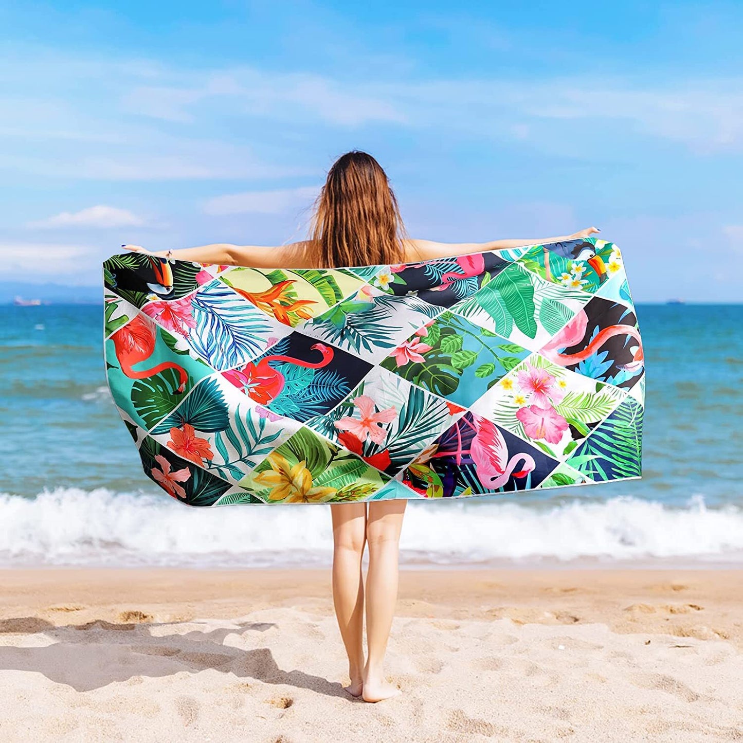 Whale Flotilla Flamingo Quick Dry Beach Towel, Large Sand Free Pool Microfiber Beach Towels for Kids and Adults, Lightweight and Absorbent,30"x60", Plaid Flamingo