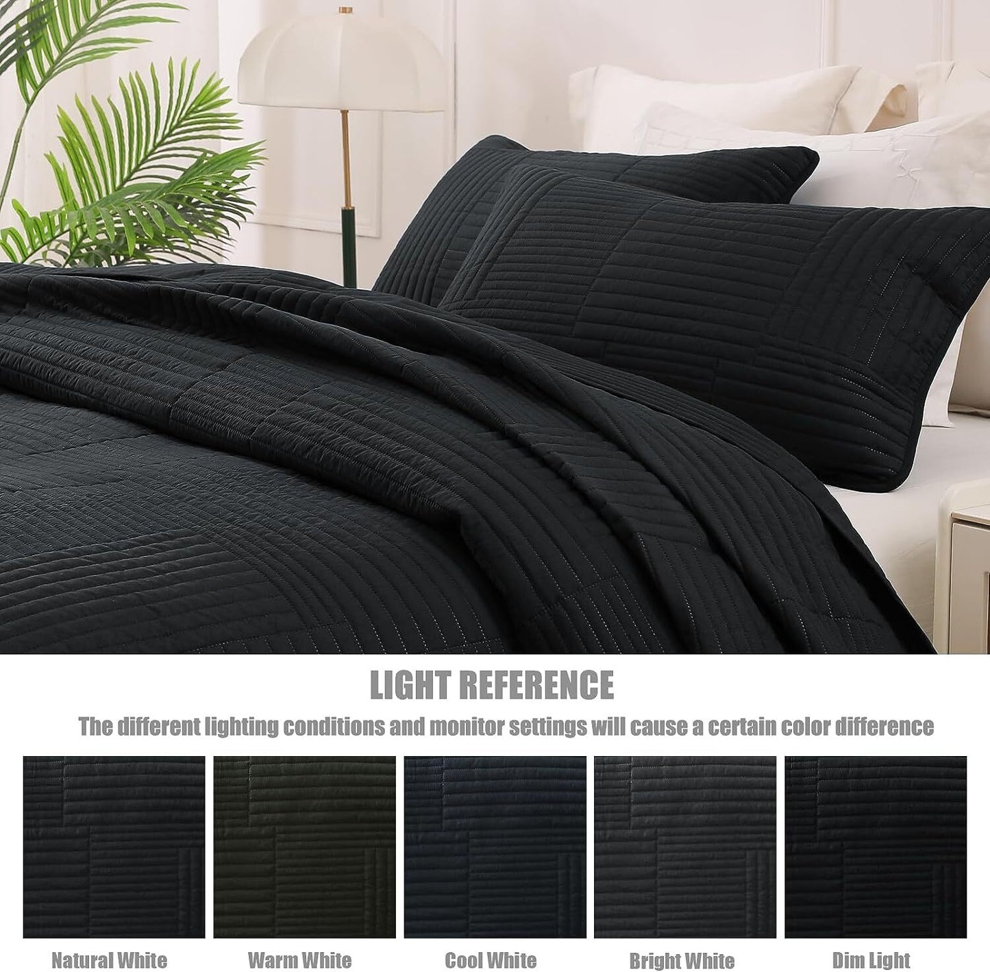 Whale Flotilla Twin Quilt Set, Soft and Lightweight Bedspreads Coverlet with Striped Pattern, Bedding Sets with Pillow Sham, Reversible Bed Cover for All Seasons, 68x88 Inches, Black Grid